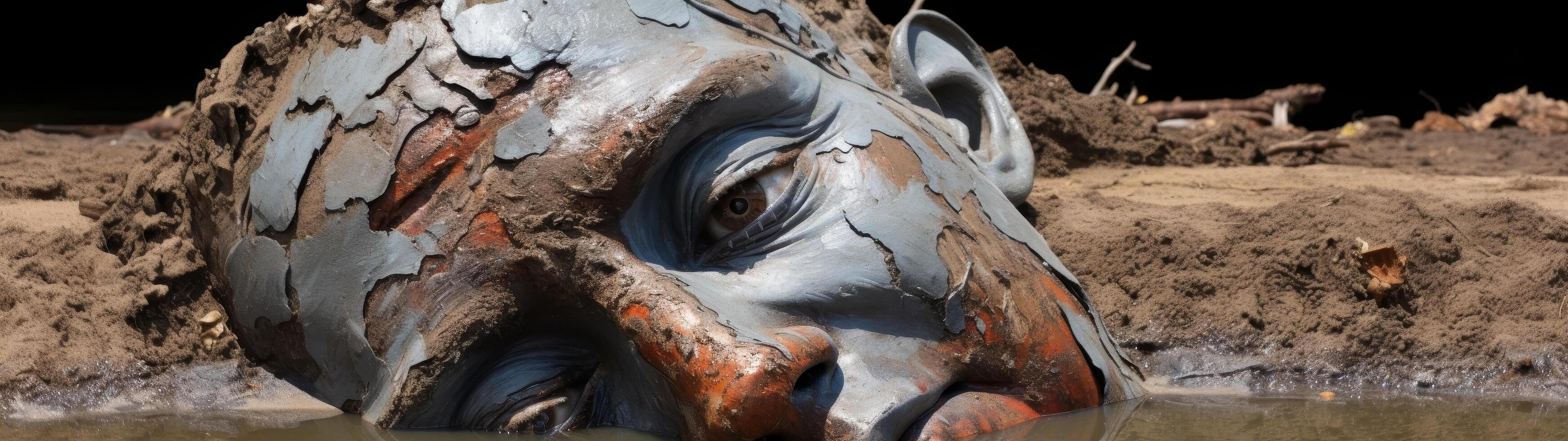 Mysterious face emerging from the earth photo