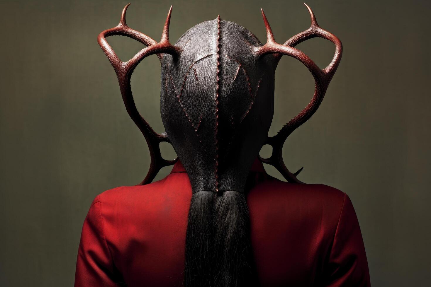 Mysterious masked figure in red robe photo