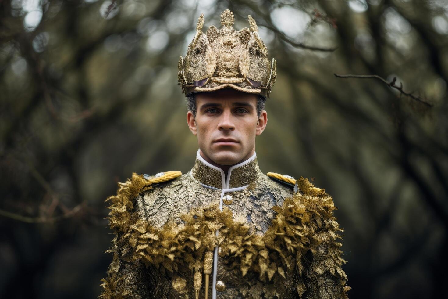 Ornate military uniform with golden crown photo