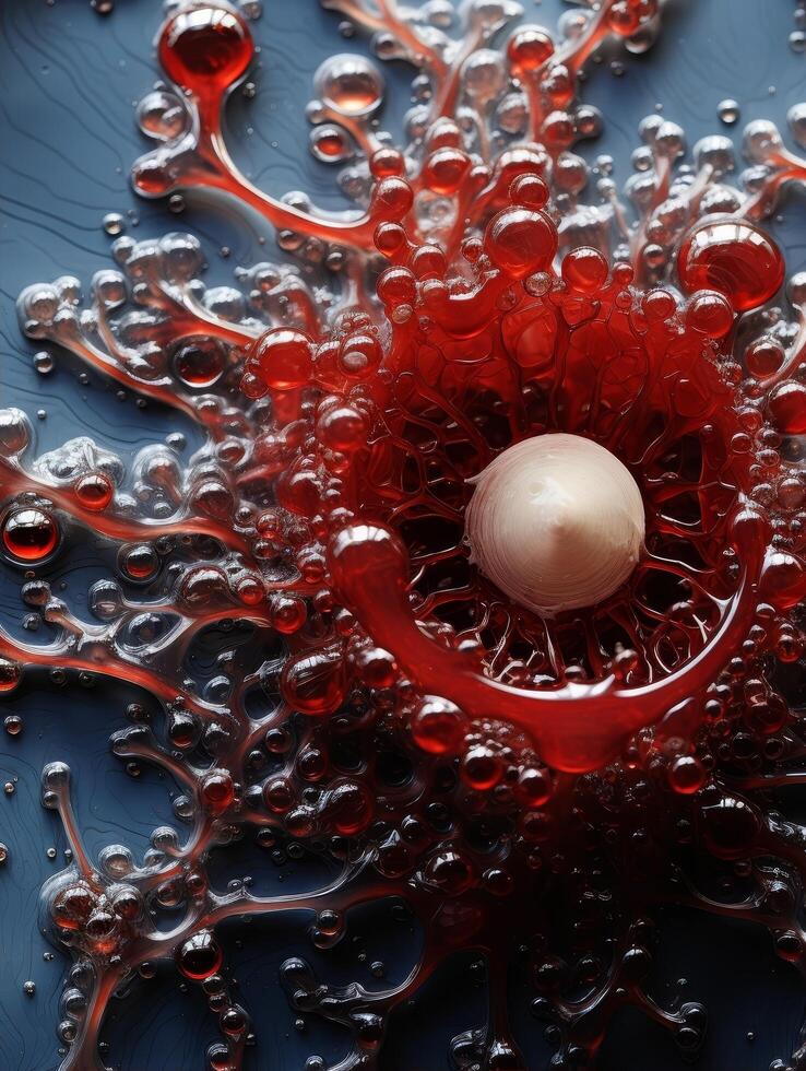 Abstract red and white bubbles in water photo