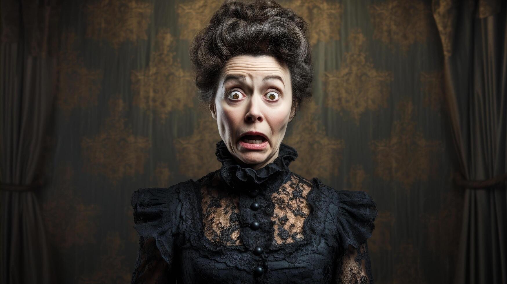 Surprised woman in gothic attire photo