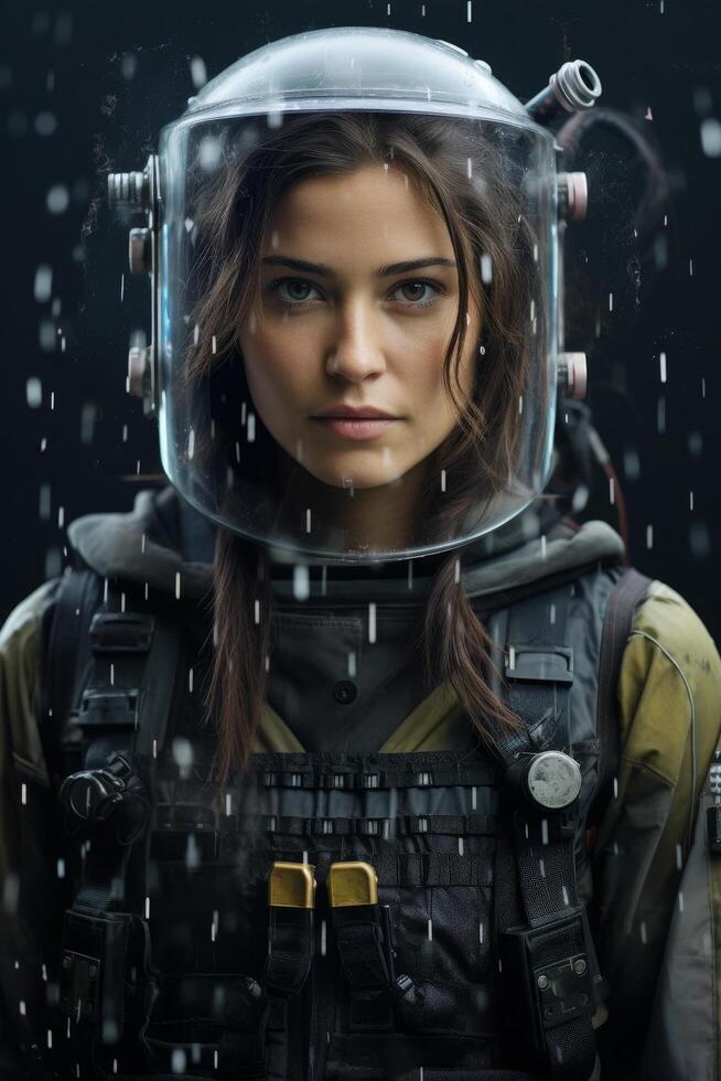 Determined astronaut in protective gear photo