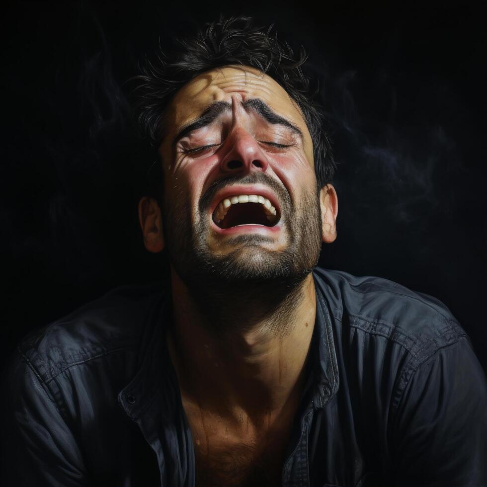 Intense emotional expression of a man photo