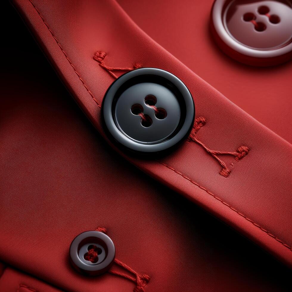 Closeup of black buttons on red fabric photo