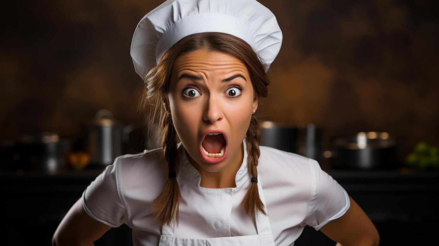 surprised chef with wide eyes and open mouth photo