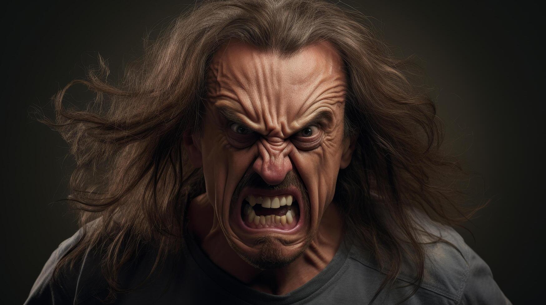 Angry and aggressive man with wild hair photo