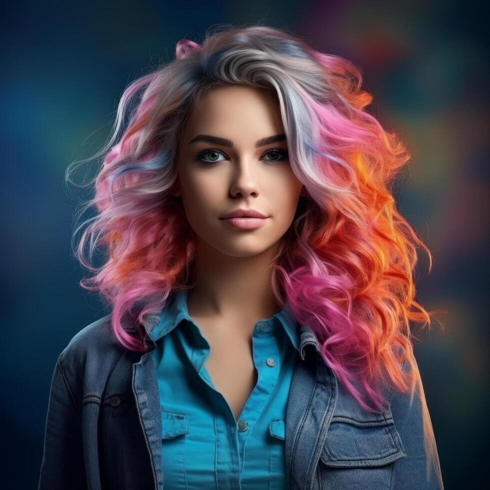 Vibrant hair colors and confident expression photo