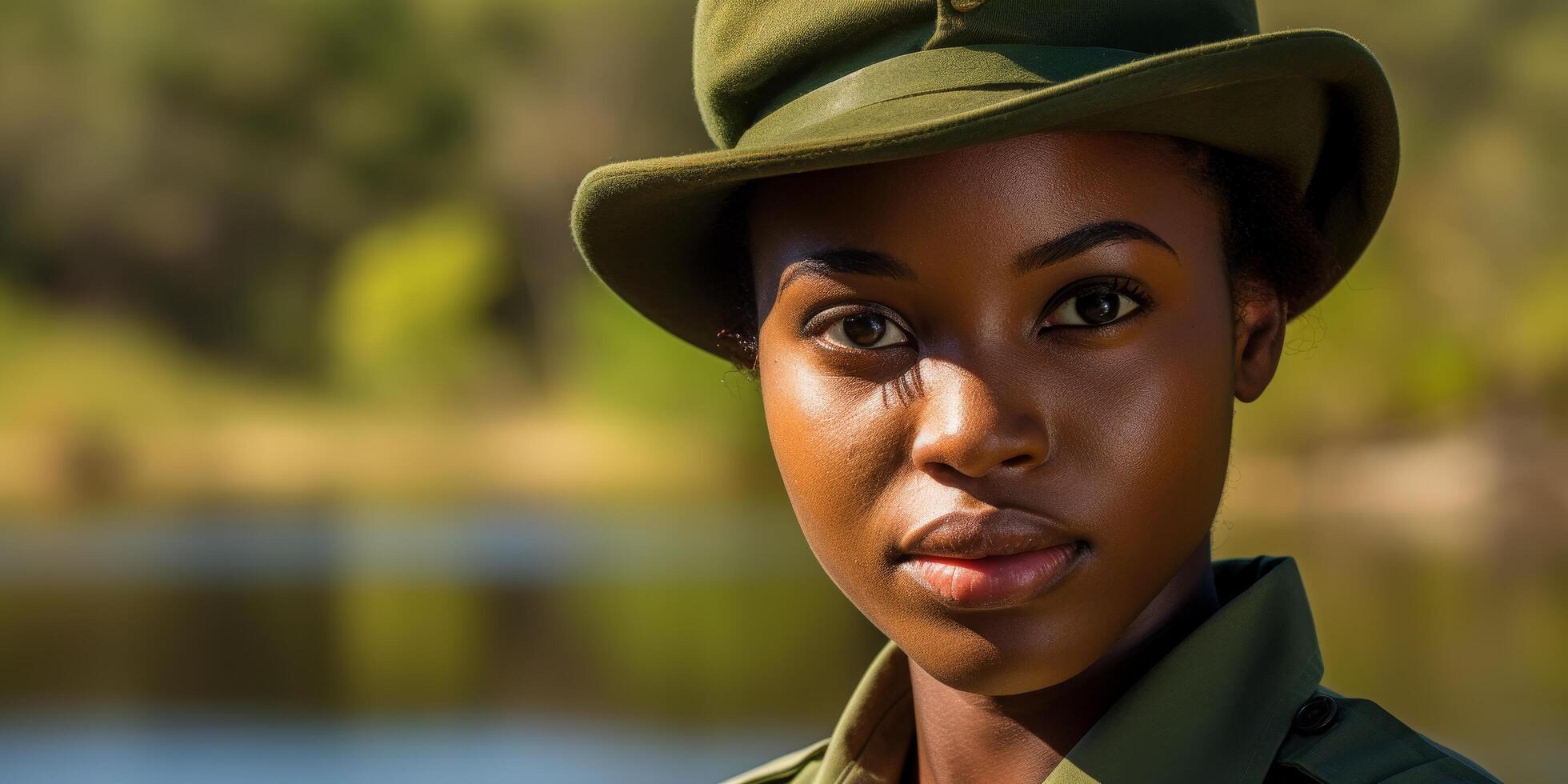 Portrait of a young african woman in safari outfit photo