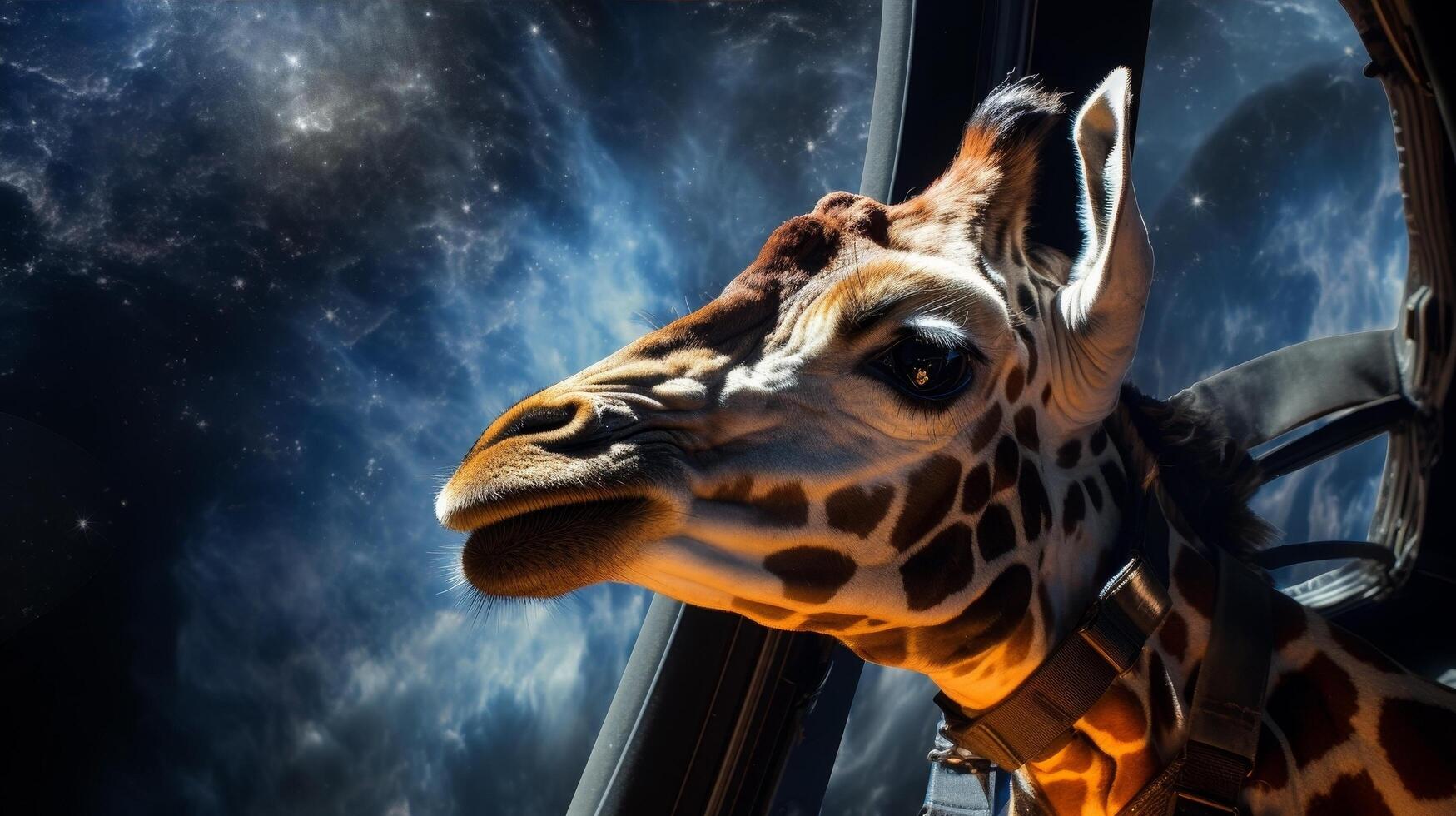 Majestic giraffe against starry night sky photo