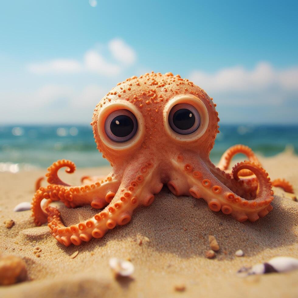 Cute orange octopus on the beach photo