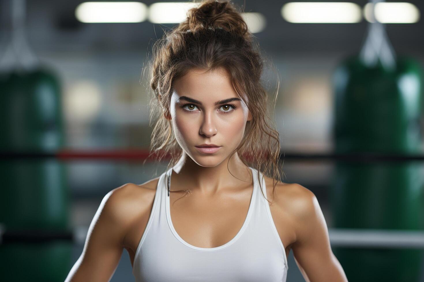 Determined young woman with intense expression photo