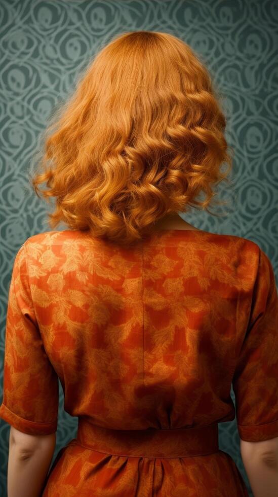 Vibrant curly hair and floral dress photo
