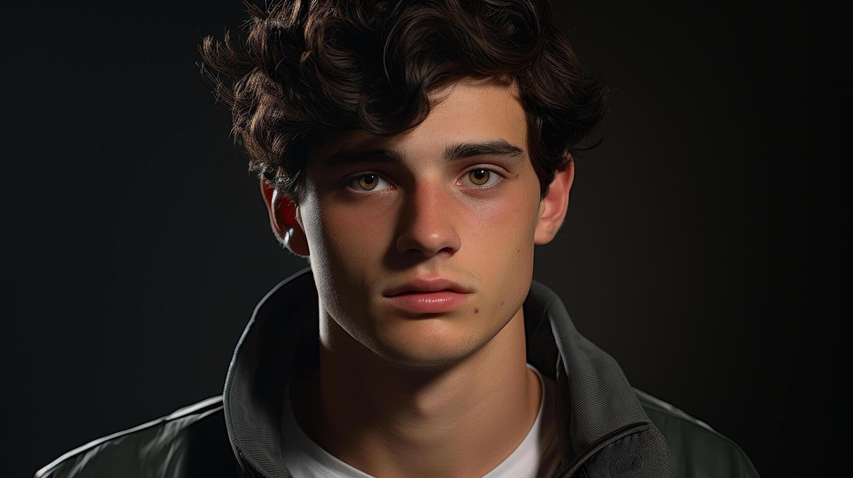 Brooding young man with intense gaze photo
