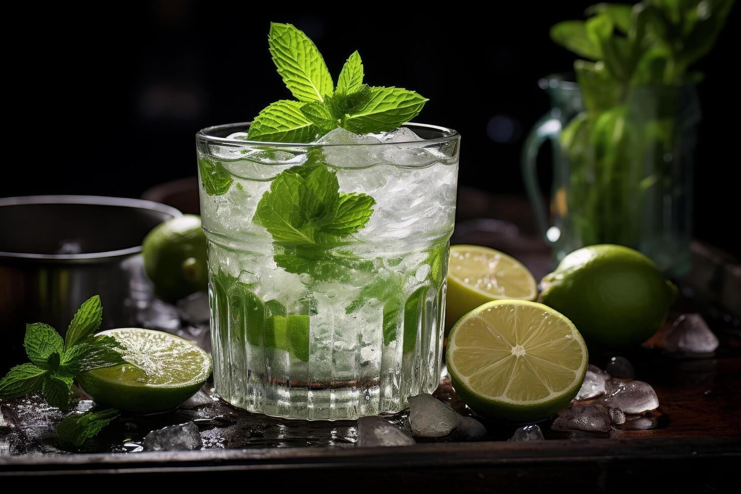 refreshing mint cocktail with lime and ice photo