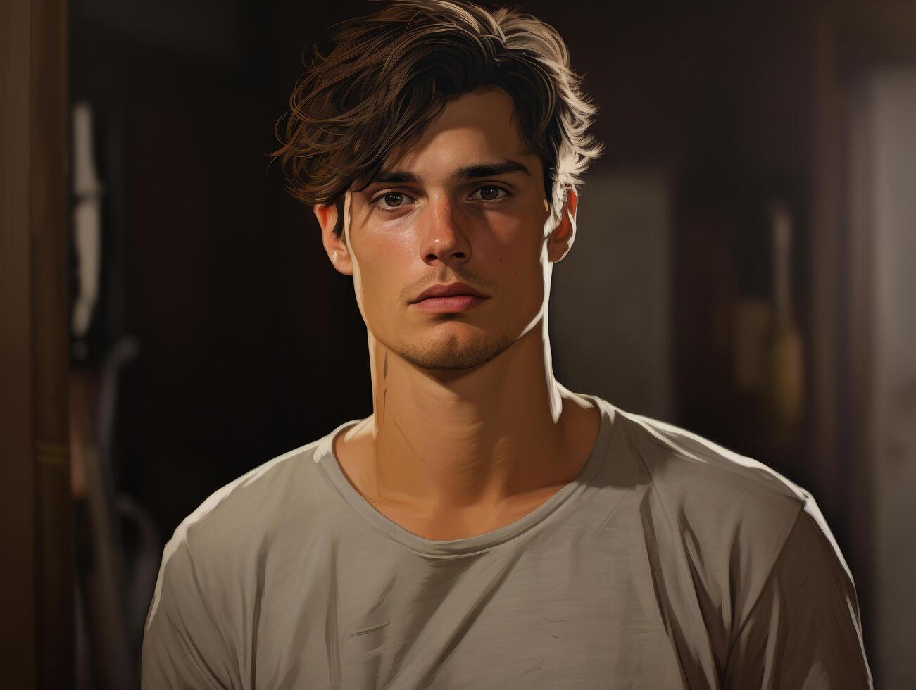 Brooding young man with wavy hair photo