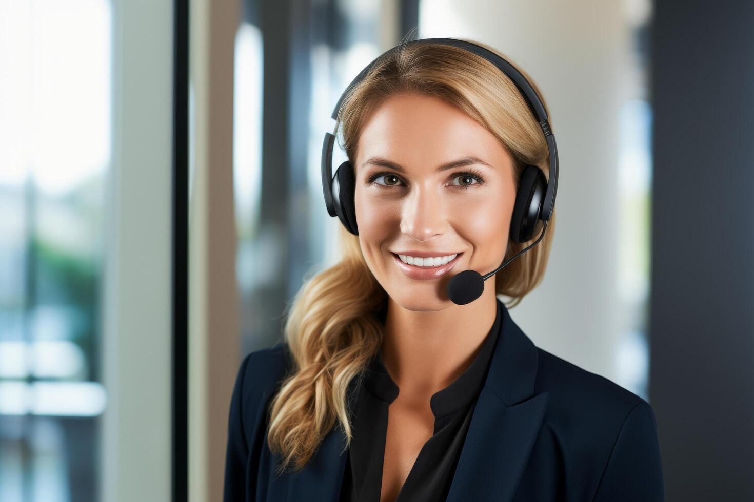 smiling customer service representative with headset photo