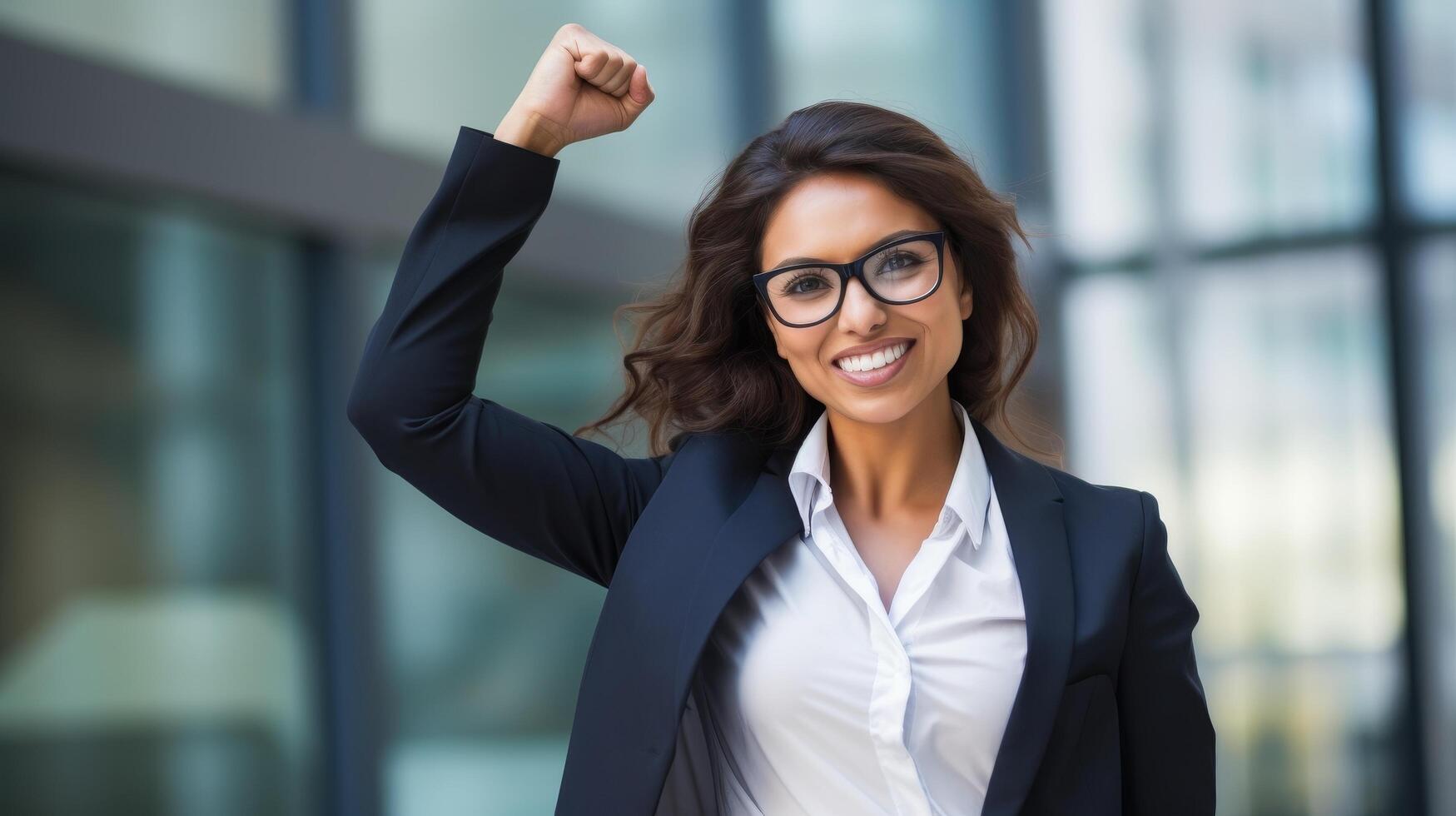 confident businesswoman celebrating success photo