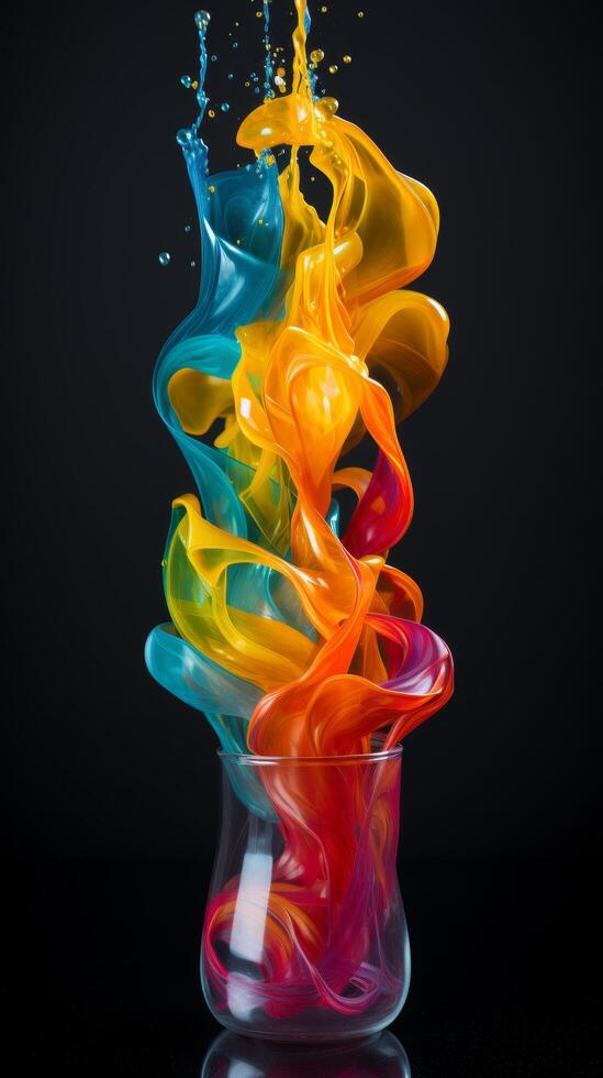 Colorful liquid splash in a glass photo