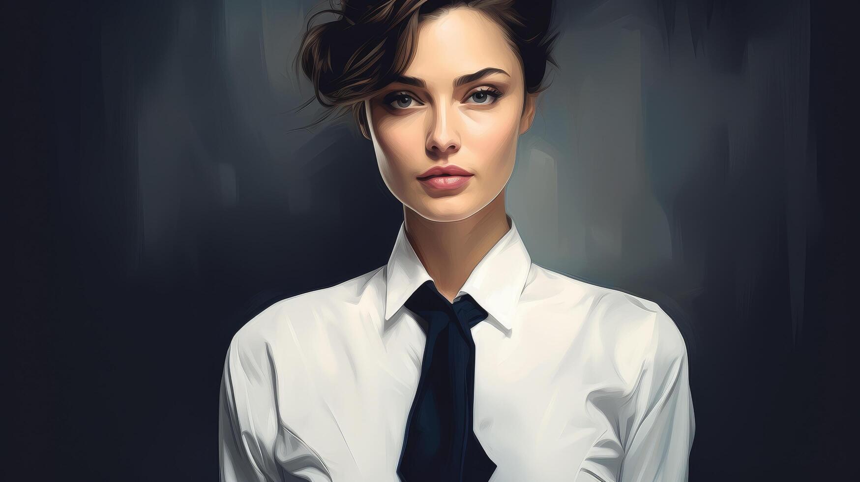 Elegant woman in white shirt and black tie photo