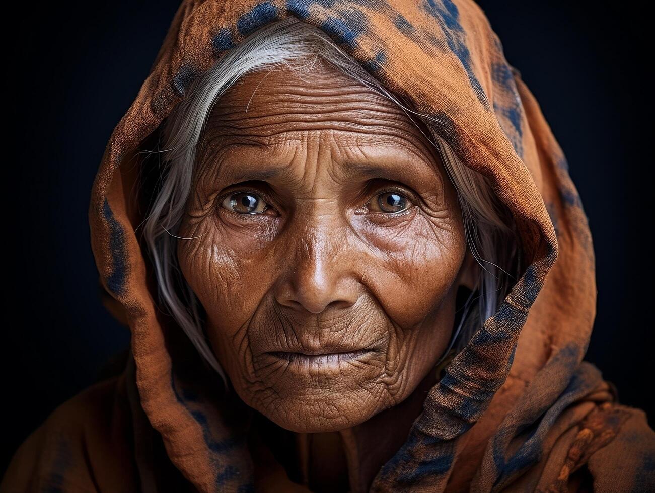 Weathered face of an elderly woman photo