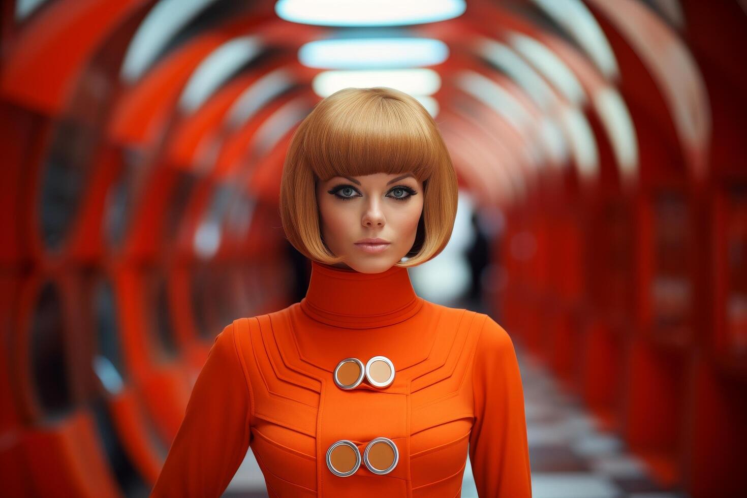 futuristic woman in orange outfit photo