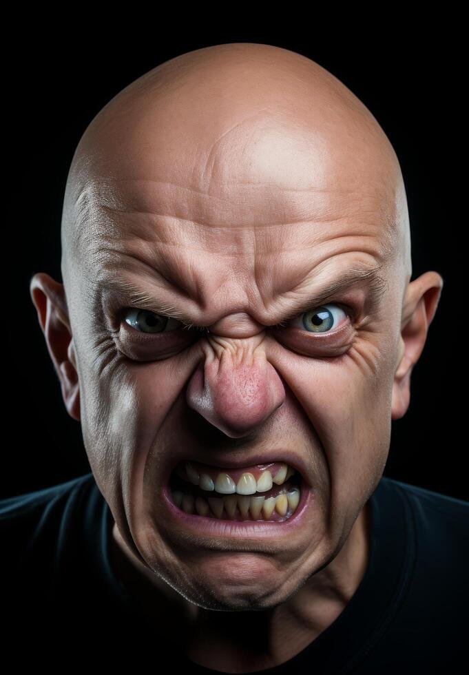 Angry bald man with intense expression photo