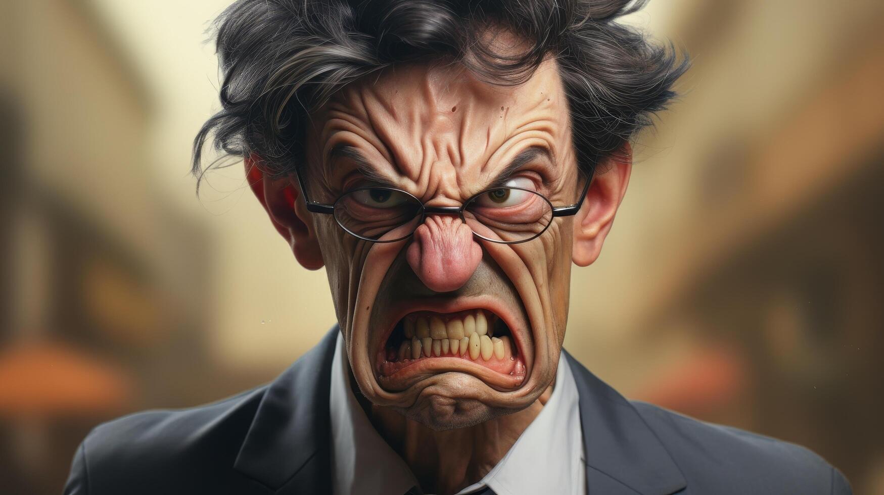 angry businessman with exaggerated facial expression photo