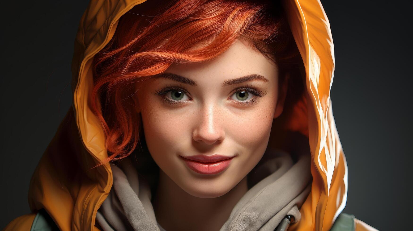 Captivating redhead with striking green eyes photo