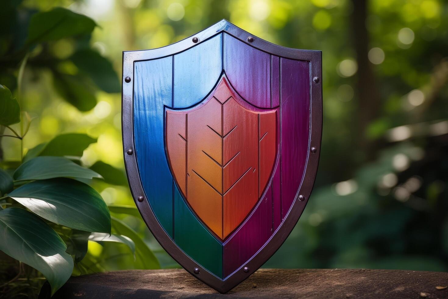 Colorful shield with leaf pattern photo