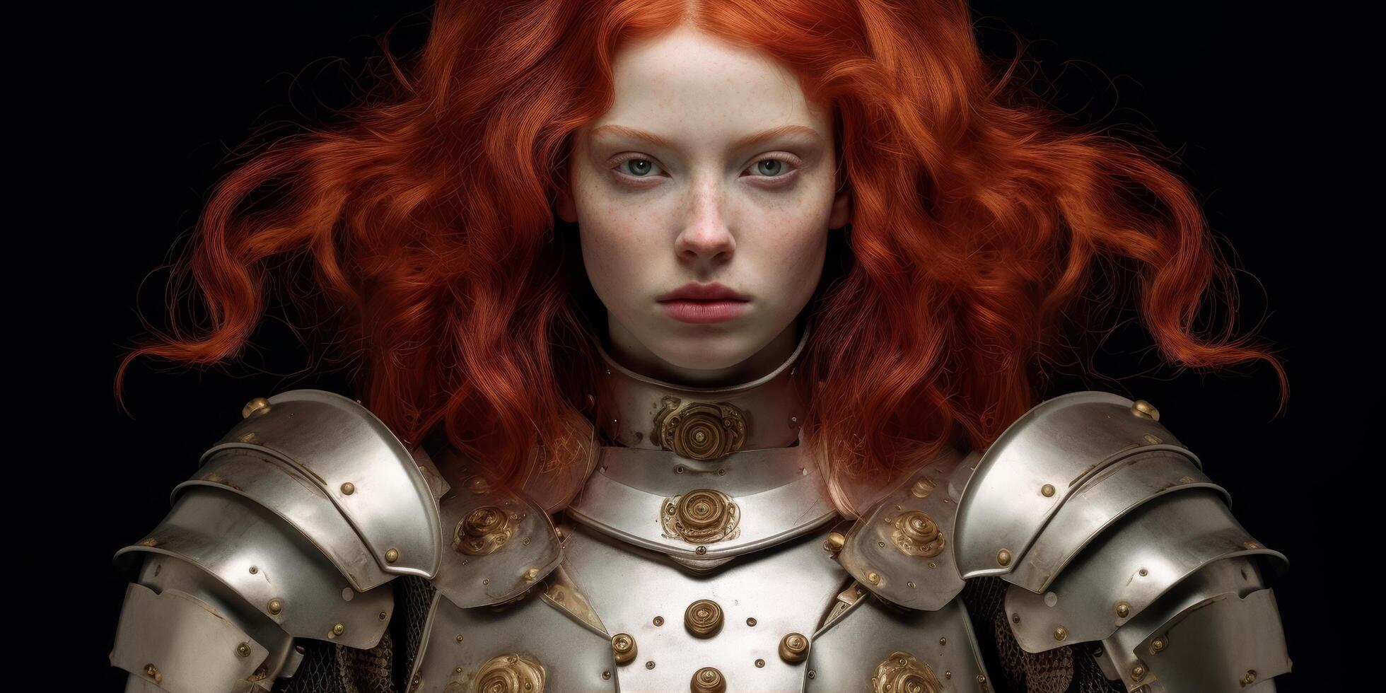 Fierce redheaded woman in futuristic armor photo