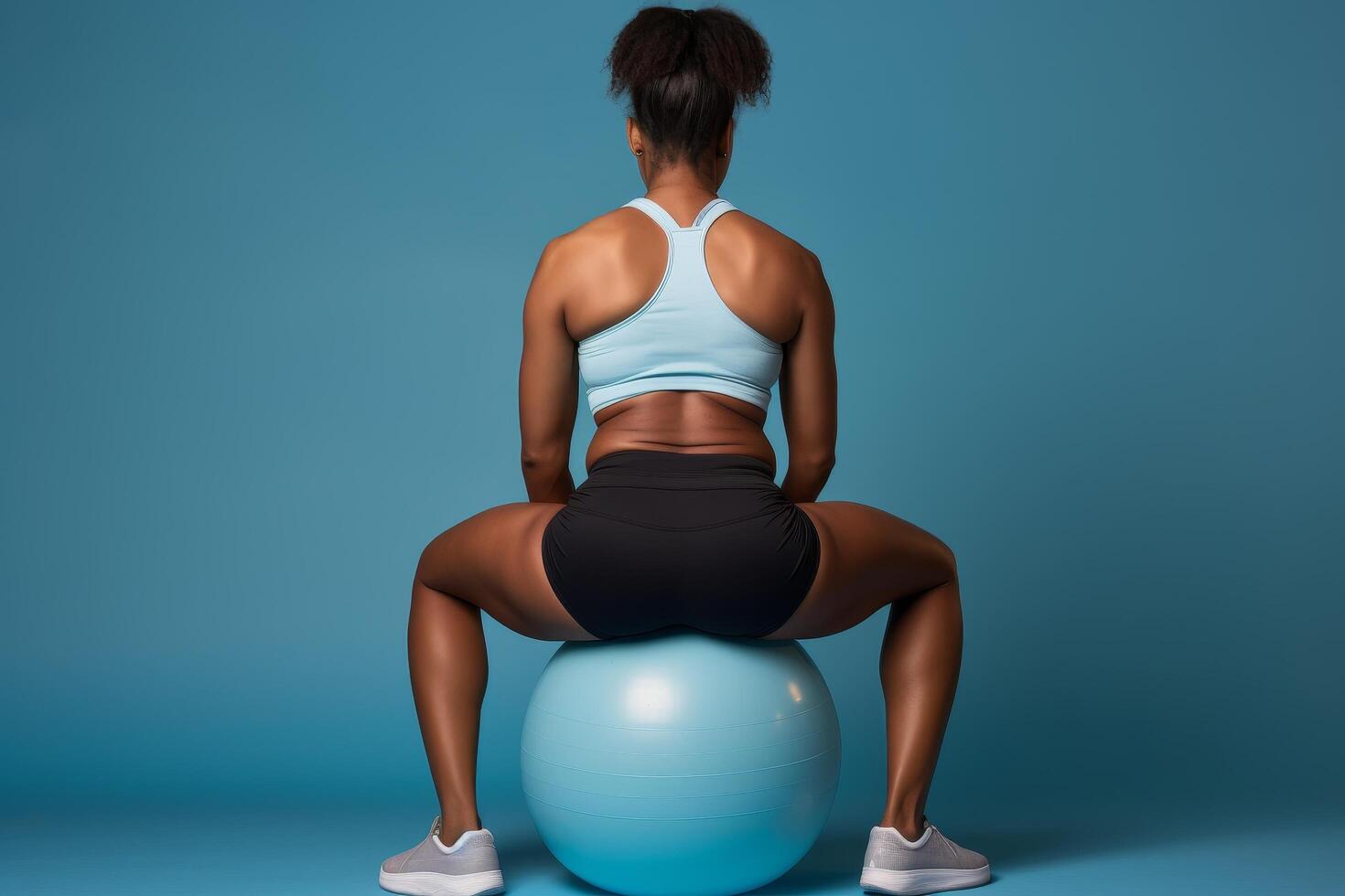 Fit woman working out on exercise ball photo