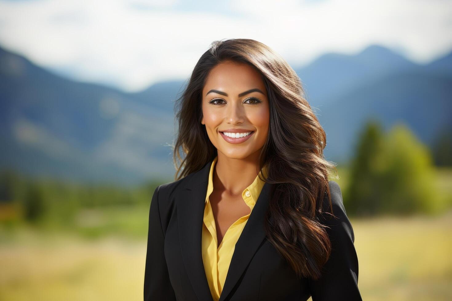 Confident business woman smiling in nature photo