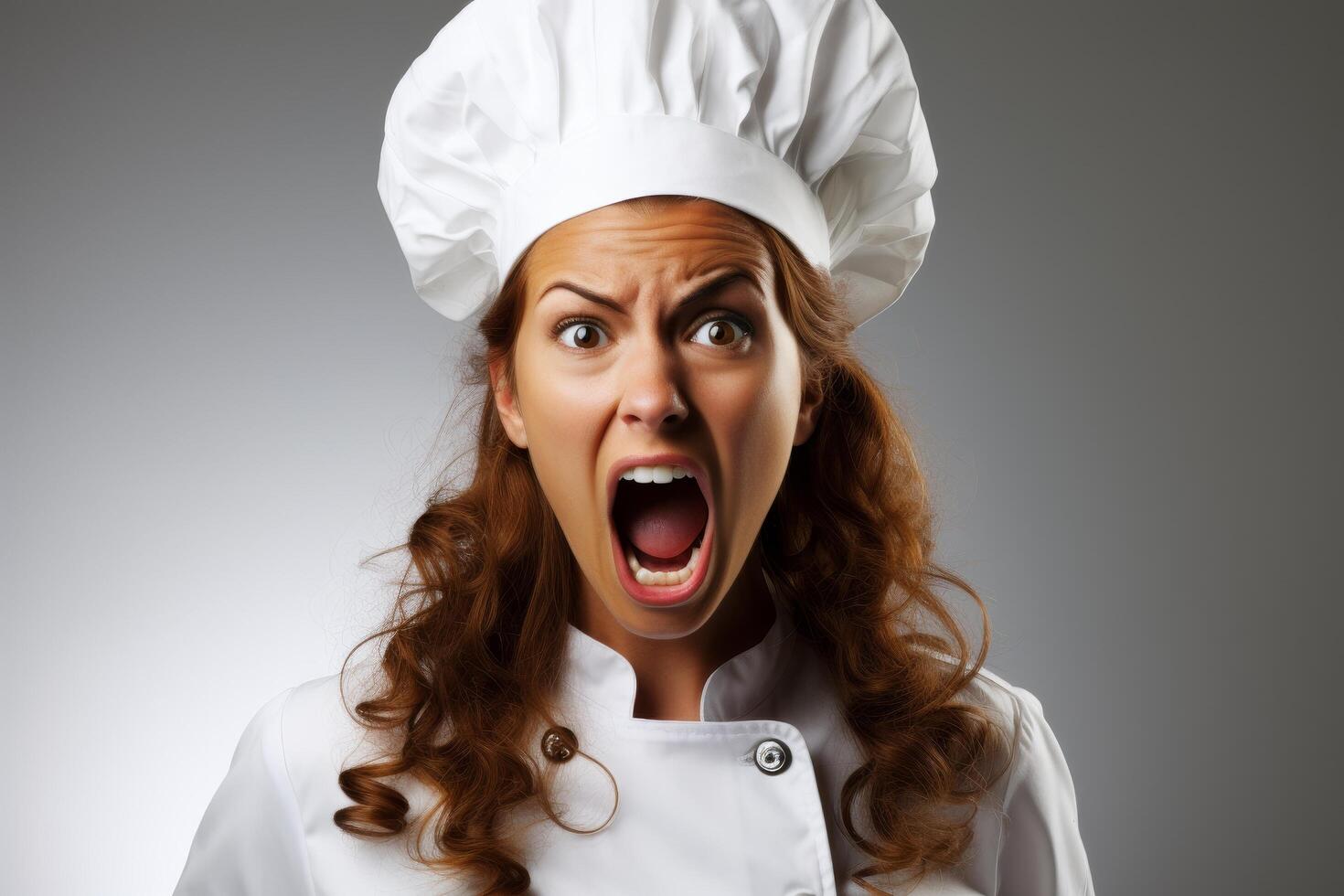 Frustrated chef with exaggerated facial expression photo