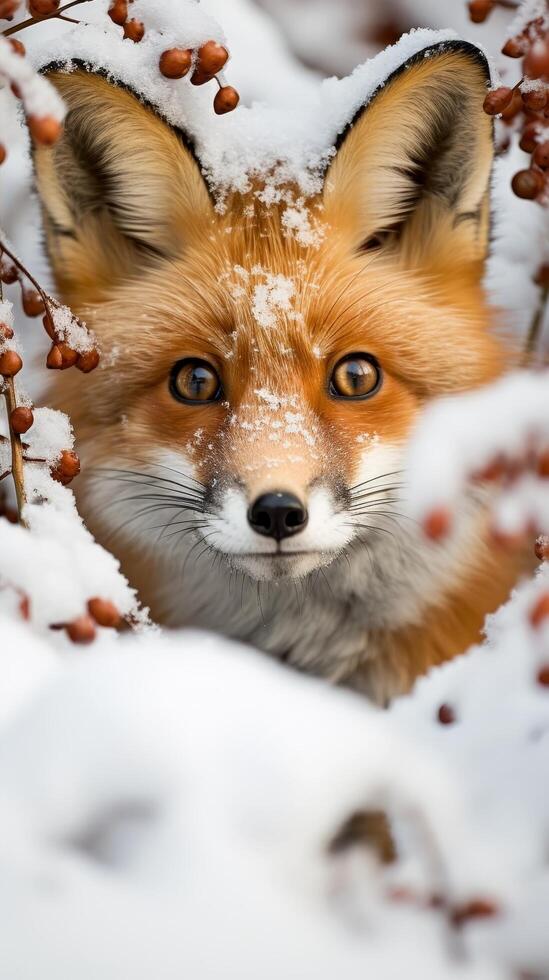 close up of a curious fox in the snow photo