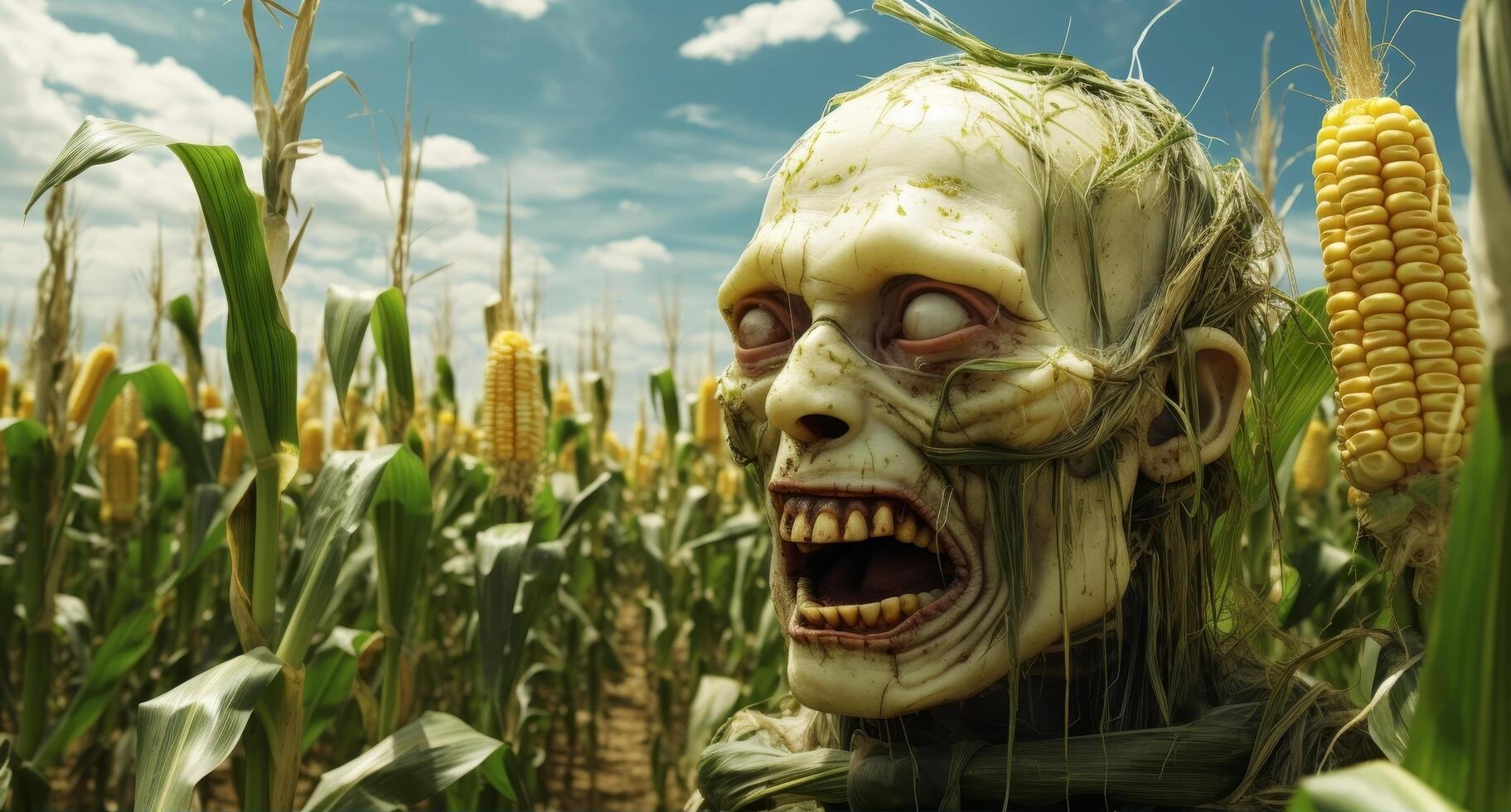 Creepy corn monster in a field photo
