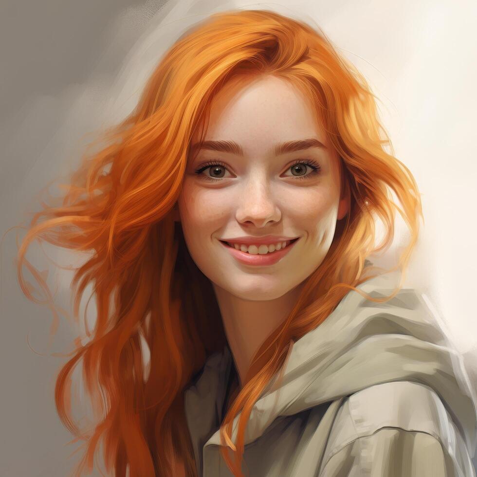 Vibrant redhead woman with flowing hair photo
