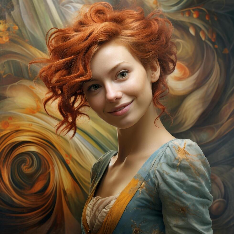 Enchanting redhead woman in artistic portrait photo