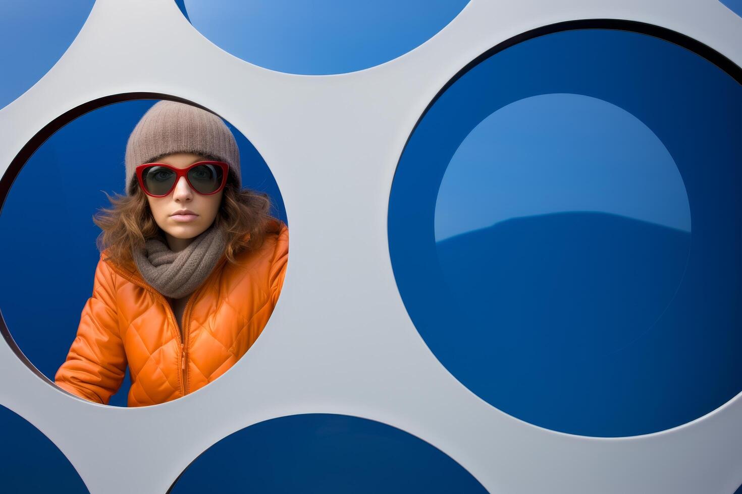 woman in orange jacket and sunglasses photo