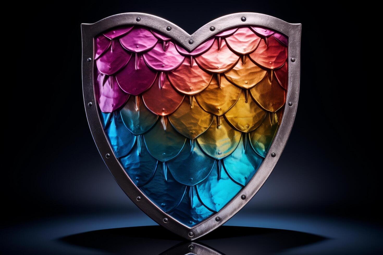 Colorful heart shaped shield with metallic frame photo