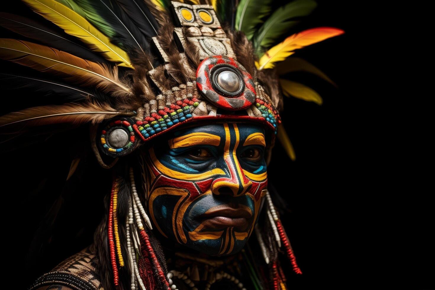 Vibrant indigenous tribal mask with feathers photo