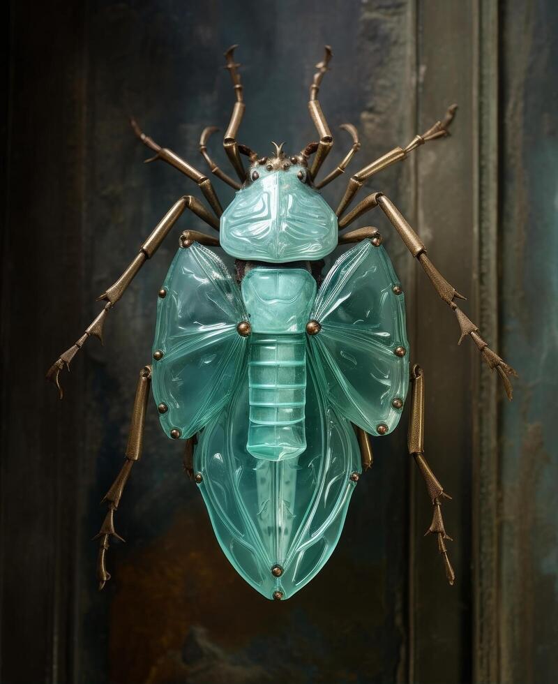 Vibrant green insect with intricate details photo