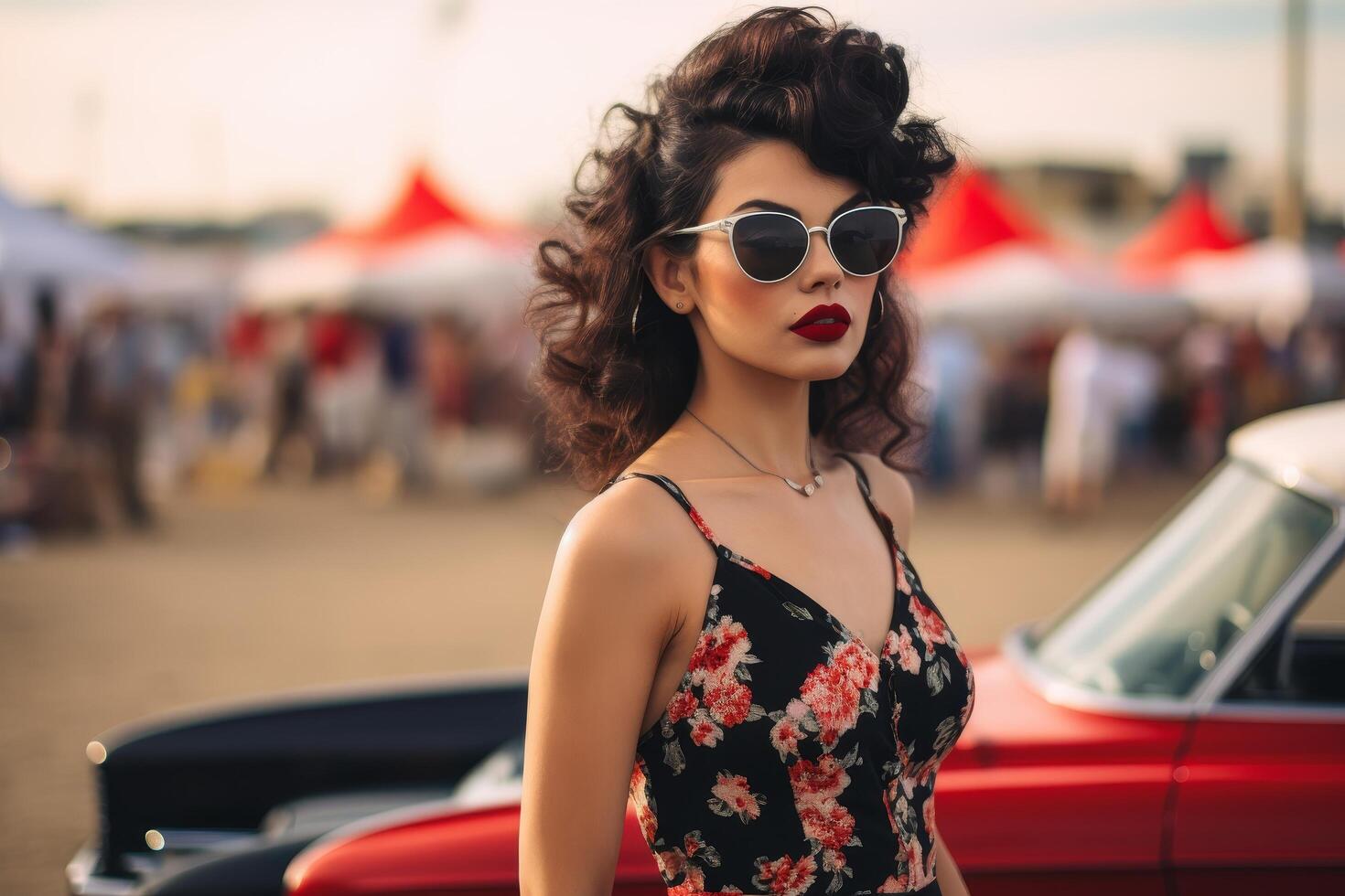 Stylish woman in sunglasses at a festival photo