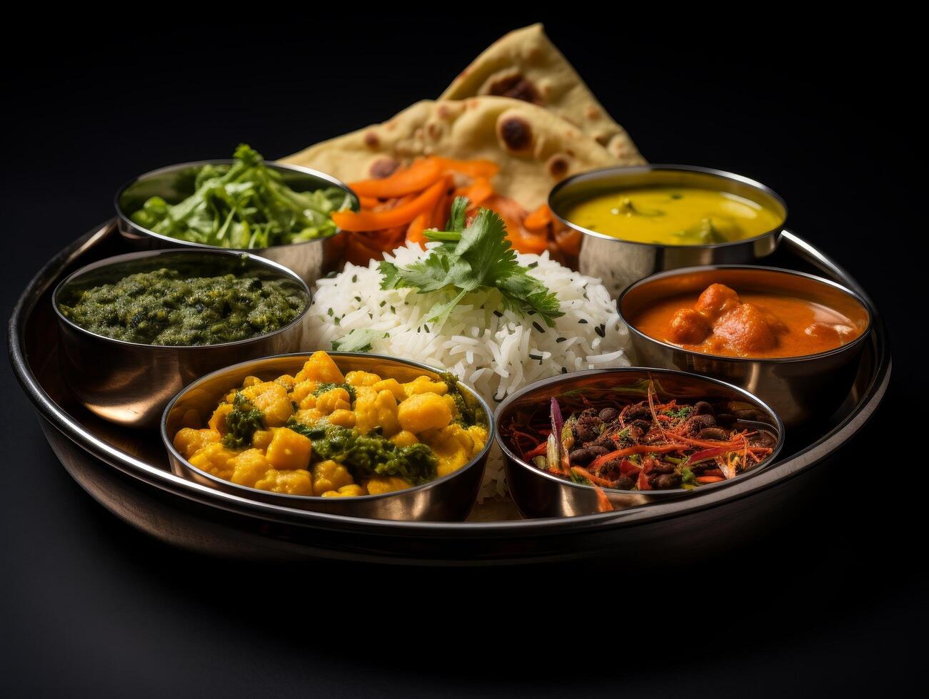 Assortment of Indian vegetarian curry dishes photo