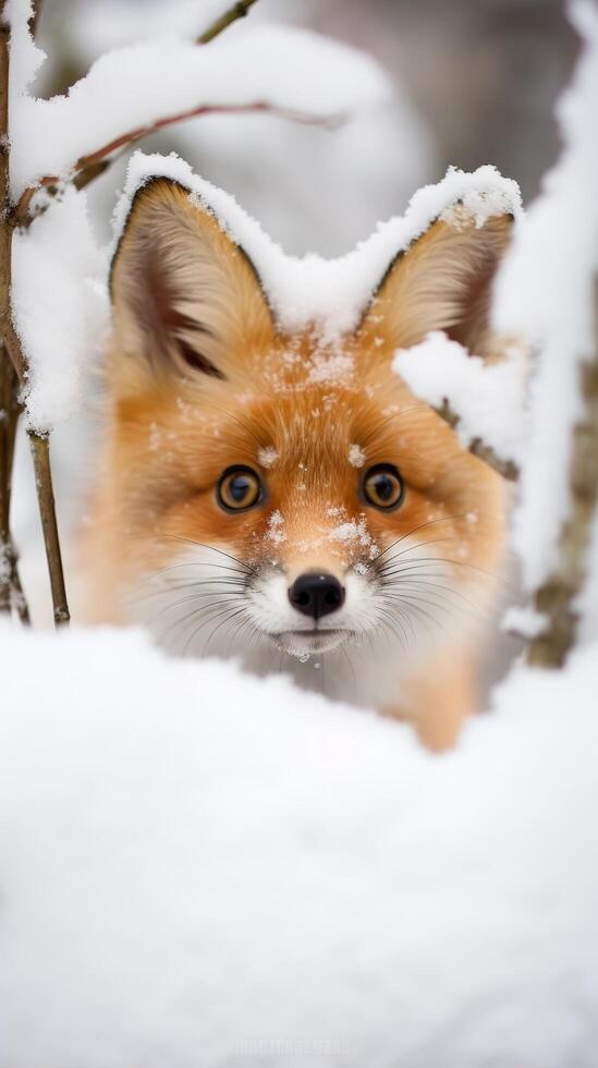 Curious fox in snowy forest photo