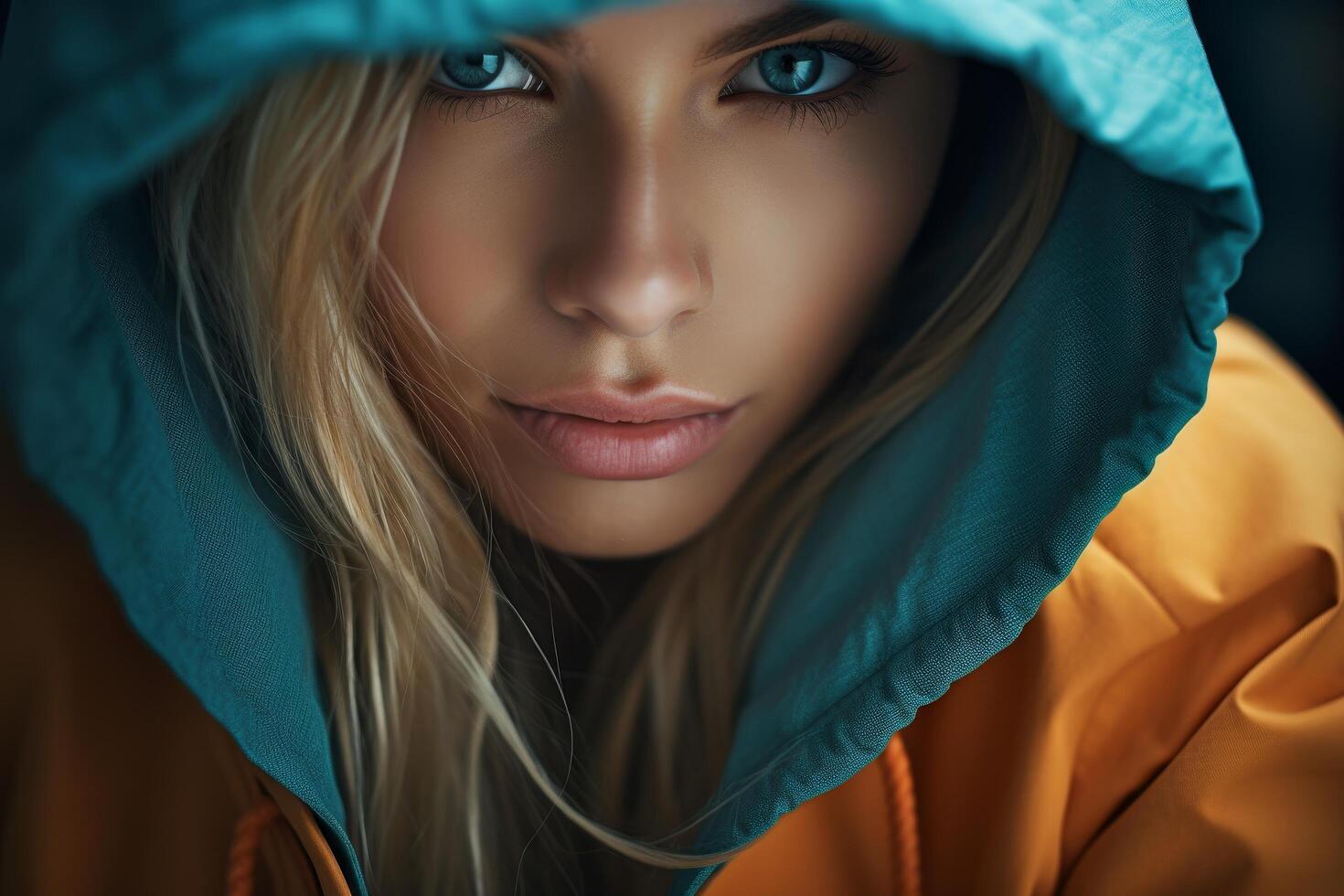 Mysterious woman in hooded jacket photo