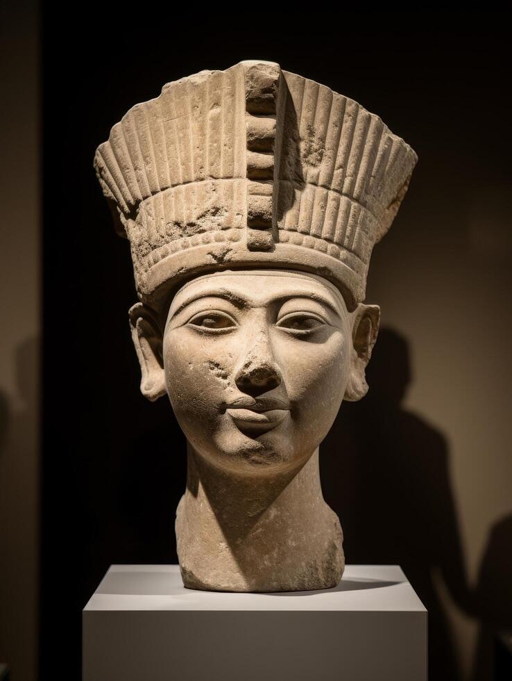 ancient egyptian statue head with headdress photo