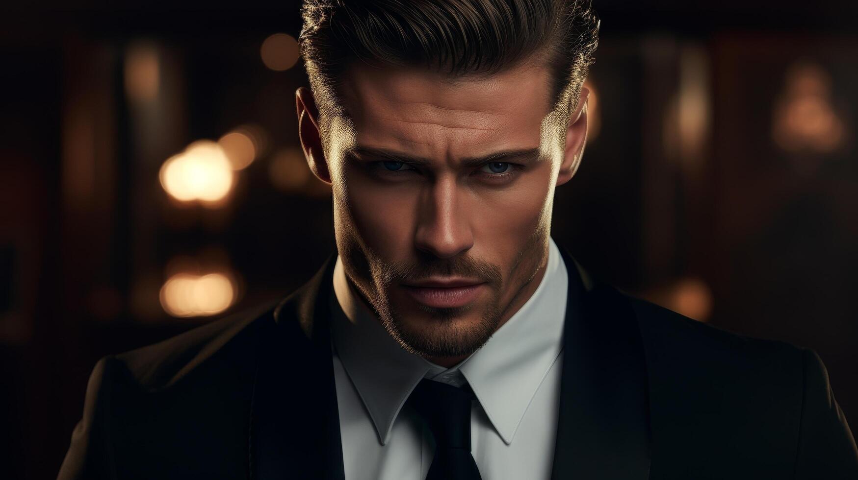 serious businessman in suit with intense expression photo
