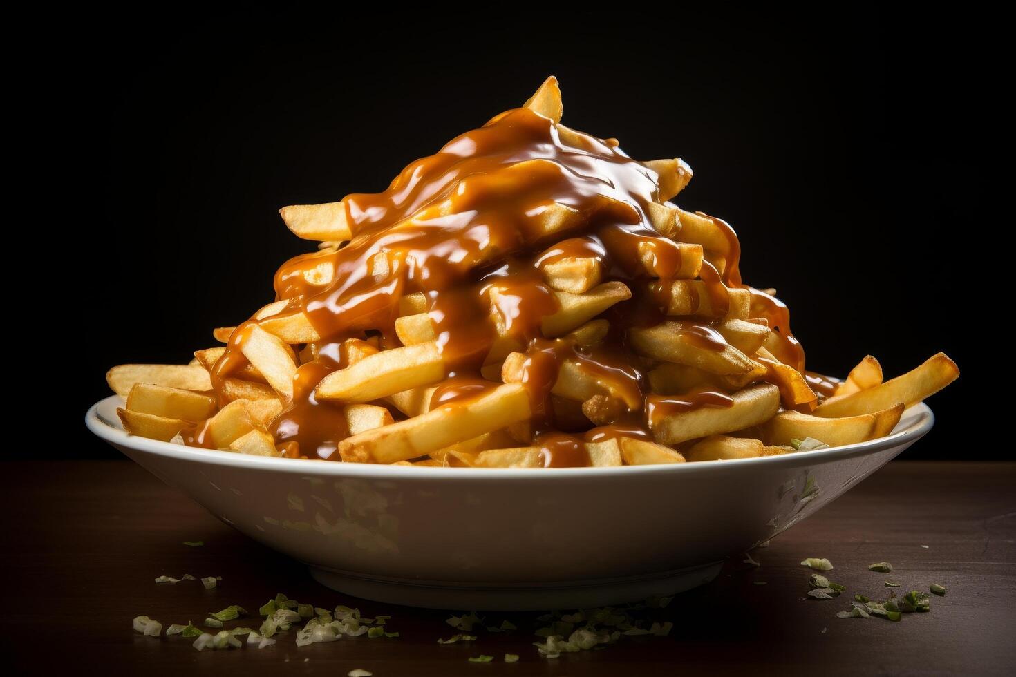 Delicious poutine with french fries, cheese curds, and gravy photo