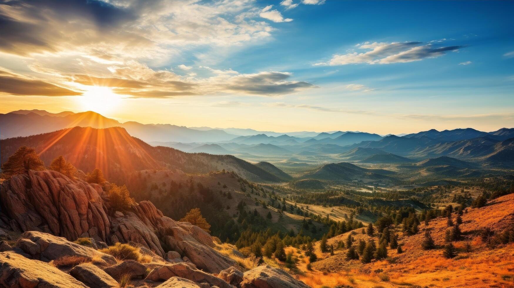 Breathtaking mountain landscape at sunset photo