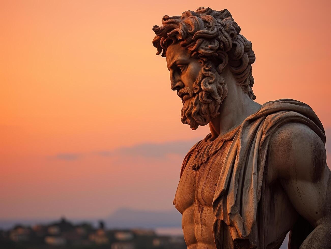 ancient greek statue at sunset photo